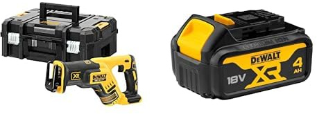 DEWALT - Scie Sabre Compact Brushless XR 18V Li-Ion - DCS367NT-XJ - Scie Électrique & Batterie XR 18V 4 Ah Li-Ion - DCB182-XJ - Compatible Avec Tous Les Outils XR 18V Bricolage et Jardin DEWALT