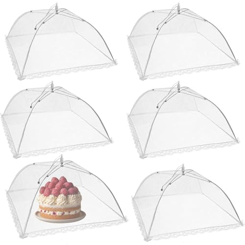 6 Pack Food Cover Mesh Screen and Collapsible Umbrella Reusable Tents for Parties Picnics BBQs Outdoors Net Pop up Covers Cake Storage Tent Keep Out Flies Bugs Mosquitoes - 14 Inch