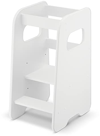 defiPad Lernturm ab 1 Jahr - 3 Stufen Höhenverstellbar, Sicher & Stabil - Learning Tower mit Kippschutz - Lernturm Montessori für Kinder - Hergestellt in der EU - Weiß