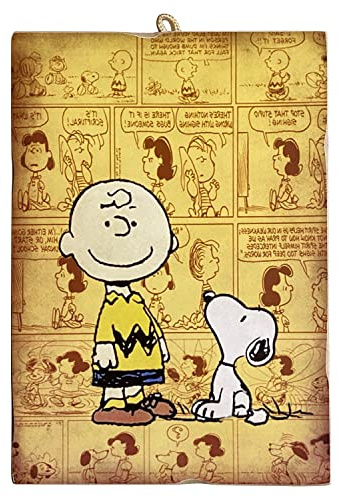 KUSTOM ART Quadro Stile Vintage Serie Fumetti Personaggi Cartoni Animati Cartoon Charlie Brown & Snoopy Stampa su Legno 25x18 cm.