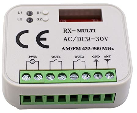 Receptor Control de Puerta de Garaje Interruptor de Control de 2 Canales para Transmisor 433 868 MHz Multifrecuencia 433-900MHZ