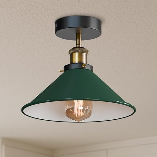 LEDSone Moderne Unterputz-Deckenleuchten aus Metall, LED-Leuchten, halbbündige Pendelleuchte, Metall-Kronleuchter, 22 cm kegelförmiger Lampenschirm, für Flur, Wohnzimmer (Grün)