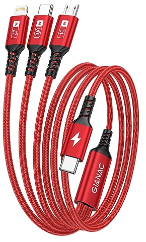 GIANAC 100W USB C auf Multi USB Kabel [1.2M] Schnellladekabel mit E-Mark Chip 3 in 1 Ladekabel C auf USB C[100W]+Micro[10W]+Lightning[27W] für Galaxy S23/iPad Pro, MacBook, iPhone14