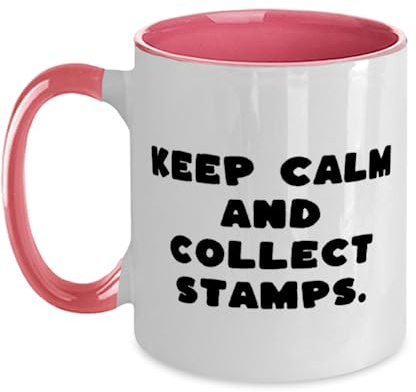 Keep Calm and Collect Stamps. Two Tone 11oz Mug, Stamp Collecting Present From Friends, Surprise Cup For Men Women, Stamp collecting kits, Stamp albums, Stamp hinges, Magnifying glasses for stamp