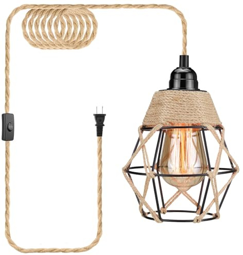 SoodMi Plug in Pendant Light, Industrial Hanging Light with Plug in Cord