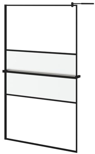 'vidaXL Walk-in Shower Wall with Shelf - Modern Design, Adjustable ESG Glass and Aluminium Features, Frosted Black Finish