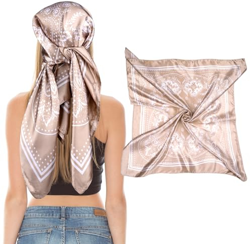 Giantree Damen Seidentücher, 90x90cm Weich Quadratisch Seidenschal Bandana Tuch Seiden Women's scarves Hals Kopftuch Decoration Headwear Geschenk für Frauen(Kamelhaarfarbe)