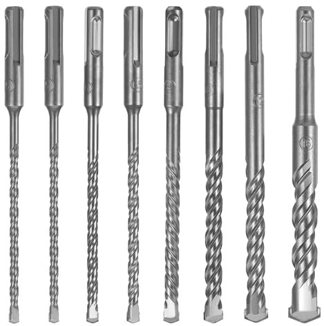 Faankiton 8PZ Juego de Brocas SDS Plus, Broca Para Hormigón 5-16mm Juego de Brocas para Martillo, Accesorios Martillo Perforador Rotativo, Brocas Cruzadas SDS-Plus para Cerámica, Piedra Metal Plástico