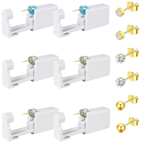 NISYQHA 6 Pack Disposable Ear Piercing Gun, Painless Self Ear Piercing Kit, Safety Asepsis Gun Kit Tool, for Girls, Women and Men (Gold)