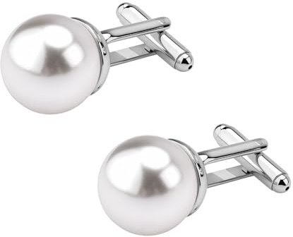 French Cuff Links Pearl Cufflinks for Men Tuxedo Shirt Studs Pearl Cuff Links for Wedding Prom Business Faux Pearl Cufflinks Shirt Suit Accessories for Men