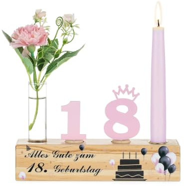 Romadedi 18 Geburtstag Deko für Mädchen - Geburtstagszug Holz Geburtstagskranz Geburtstagsteller Geburtstagsring Geburtstagskerze Kerzenhalter Geschenke Party Deko