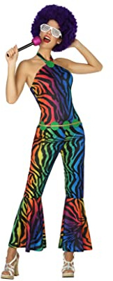 Atosa | Disfraz Disco Mujer | Traje a Rayas Zebra Multicolor para Adulto| Diseño Fiesta para Adultos | Incluye Mono y Cinturón | Ideal para Carnaval, Fiestas y Eventos | 1% Poliéster | Talla M-L