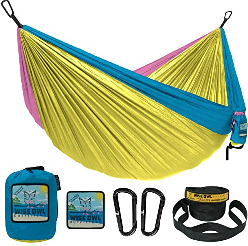 Wise Owl Outfitters Camping Hammock – 500lbs Portable Hammock with Tree Straps - Travel, Backpacking, Hiking, Outdoors Camping Gear - Double