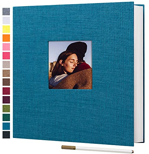 potricher Large Photo Album Self Adhesive 4x6 5x7 8x10 Pictures Linen Cover 40 Blank Pages Magnetic DIY Scrapbook Albums with A Metallic Pen (Blue)