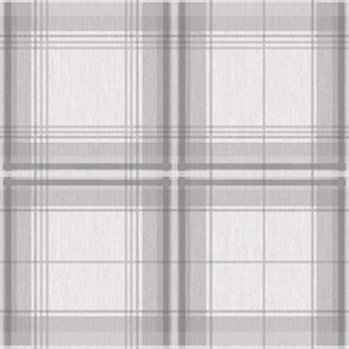 Arthouse | Woven Check Grey/White Wallpaper | Modern Tartan Design with Textured Finish | Paste The Paper | Durable Vinyl Wallpaper for Living Rooms, Bedrooms & Feature Walls | 1005 x 53cm