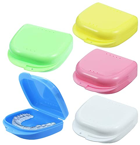 Voarge Zahnspangendose, Dental Box Zahnprothesenbecher Behälter Becher Dose Zahnprothese orthopädisch, 5 Stück Zahnspangenbox Prothesendose auch für Aufbissschiene