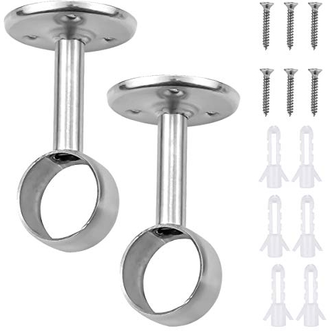 HQdeal 2 Pack Stainless Steel Closet Pole Sockets Heavy Duty Closet Rod End Supports Flange Rod Holder with Screws for Ceiling Wardrobe Bracket Shower Curtain Rod Flange Socket Kit (32mm)
