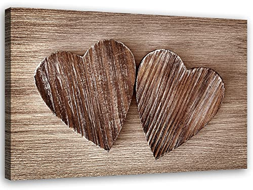 Feeby Non-Woven Duk Tryck Trä Hjärta Kärlek 60x40 cm Väggdekoration Design Konst Tryck Rum Dekoration Bild Vägg Vintage Rustik Retro Brun