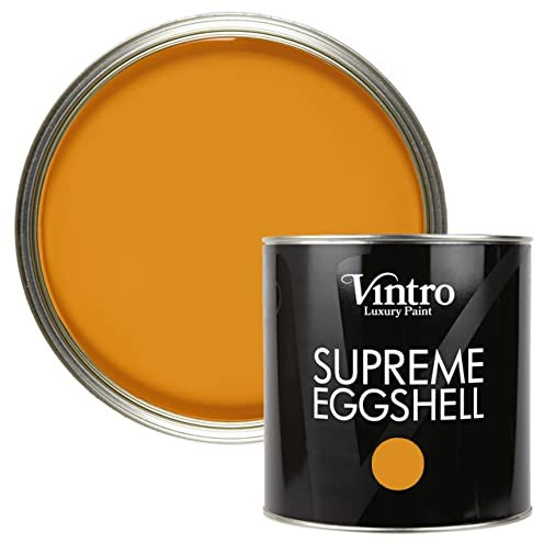 Vintro Paint | Eggshell Paint | for Walls | Wood | Trim | Satin Furniture Paint | Interior & Exterior Use. (2.5 Litres, Deep Saffron - Orange)