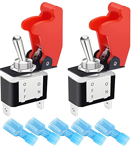 Gebildet 2pièces Interrupteur à Bascule 12VDC 20A Couvercle de Sécurité Interrupteur à Bascule Marin 250VAC 15A Robuste SPST Marche/Arrêt 2Broches pour Voiture Camion Bateau