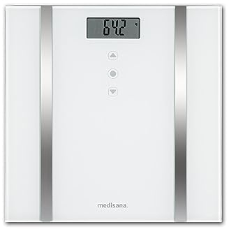 medisana BS 483 digitale Körperanalysewaage, Personenwaage, Körperfettwaage, Messung von Körperfett, Körperwasser, Muskelmasse & Knochengewicht, Bis 180 kg, Weiß / Silber
