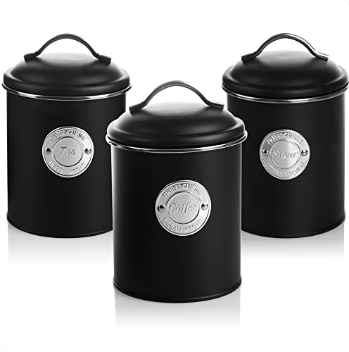 com-four® 3x Pot à café - pots de rangement décoratifs en 3 designs - récipient de stockage avec couvercle pour café (03 pièces - noir)