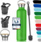 Milu Edelstahl Trinkflasche 500ml 750ml 1000ml (+3 Deckel) Thermosflasche mit Strohhalm, Isolierte Wasserflasche, Auslaufsichere Isolierflasche doppelwandig, Kohlensäure geeignet (Apfelgrün, 1000ml)