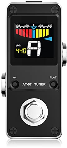 LEKATO AT-07 Chromatic Tuner Pedal for Guitar and Bass - Mini Chromatic Instrument Tuner Pedal with LCD Display - Pitch Calibration and Flat Tuning (Without power supply adapter)