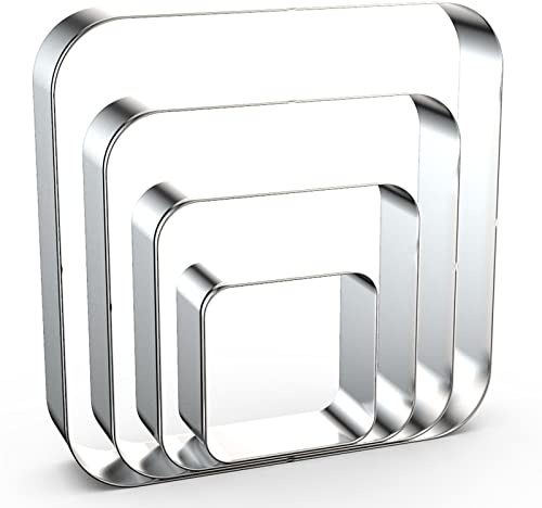 Rounded Square Cookie Cutter Set Large - 5 Inch, 4 Inch, 3 Inch, 2 Inch - Geometric Frame Plaque Cookie Cutters Shapes Molds - Stainless Steel