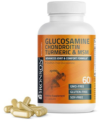 Bronson Glucosamine Chondroitin Turmeric & MSM Advanced Joint & Cartilage Formula, Supports Healthy Joints, Mobility & Cartilage - Non-GMO, 60 Capsules