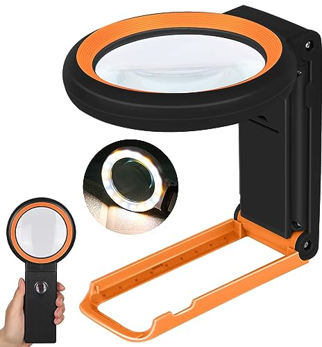 40X 30X Lente d'ingrandimento con Luce e supporto, 18LED Lente Ingrandimento Professionali per Lettura, Ispezione, Esplorazione, Anziani, Gioiellieri, Bambini