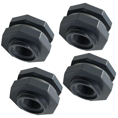 Suiwotin 4pcs NPT1/2 PVC Bulkhead Fitting, 1/2 Inch Plastic Water Tank Connector Threaded Thru-Bulk Pipe Fittings for Rain Barrels, Aquariums, Bucket Hose Adapter, Ponds, Pools
