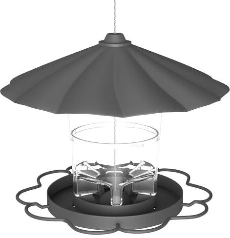 Zeqeey Hängendes Vogelfutterhäuschen mit großem Fassungsvermögen für die Fütterung von Wildvögeln und Finken (Grau)