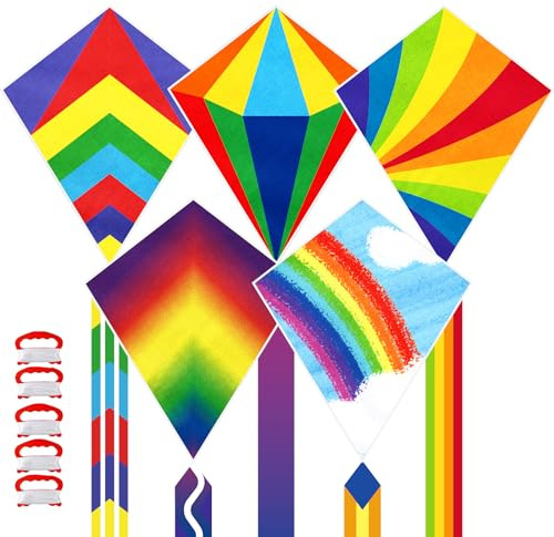 5 Pack Kites for Kids and Adults Easy to Fly, Rainbow Kites for 3 4 5 6 7 8-12 Year Olds Girls Boys, Suitable for Beach Outdoor Games and Beginners
