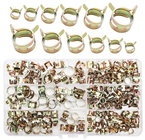 135 Stück Schlauch Federklemmen, Kraftstoffleitung Schlauchschellen Befestigung, Benzinschlauch Schellen, Rohrschellen Set für Wasserrohr, Luftschlauch - 6-12 mm