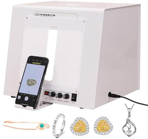 FENGSSLL Caja de luz para Estudio fotográfico, Caja de luz Regulable para Tienda de fotografía de joyería, Plato Giratorio eléctrico 360, Kit de Caja de luz para fotografía de joyería Dorada,30cm