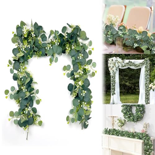 Eucalipto Artificiale, Vite di Eucalipto Artificiali Piante, Eucalipto Verde Ghirlanda,1.8m Ghirlanda di Eucalipto Artificiale, Artificiale Decorazione Interni Esterni per Parete, Matrimonio