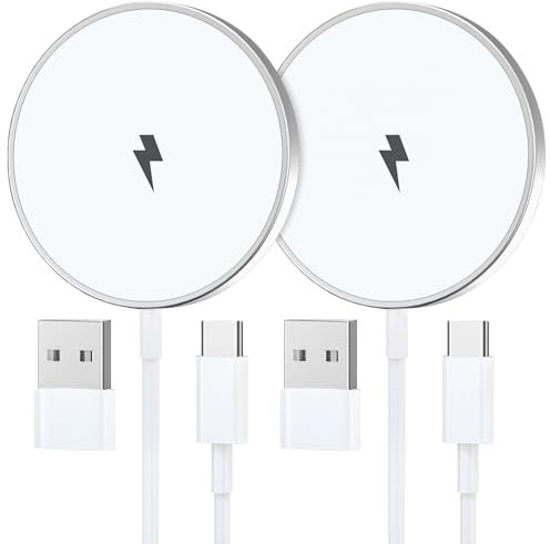 Cargador Inalambrico iPhone 2M 2Pack, 15W Cargador mag-Safe para iPhone 17/16/15 Pro Max/15 Pro/15 Plus/15/14/14 Pro MAX/AirPods, Cargador iPhone Carga Rapida Inalambrico Cargador Magsafe Apple