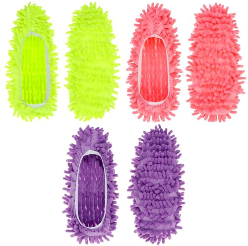 QWORK® 3 Pairs/6PCS Microfiber Mop Slippers, Multipurpose Dust Mop Shoe Covers for Cleaning Floors, Hair Cleaner, and More