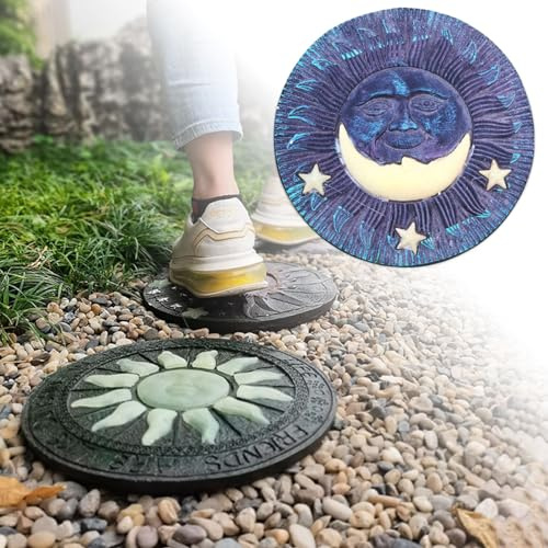 SBJKLYRN Pietra calpestabile da Giardino， Decorazione da Giardino con Motivo a Sole Vintage Europeo for vialetti/Cortile/Cortile, Ornamento Decorativo for Interni(Style5,2PCS)