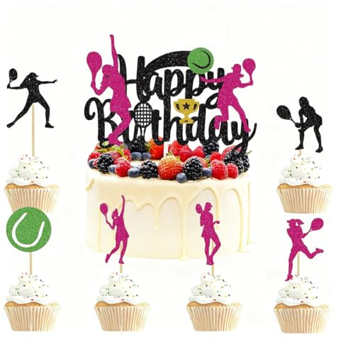 JEYORZY 11 Piezas de decoración para Cupcakes de Tenis,Pelotas de Tenis decoración Tartas temática Deportiva, para decoración de Tartas, para Amantes de los Deportiva