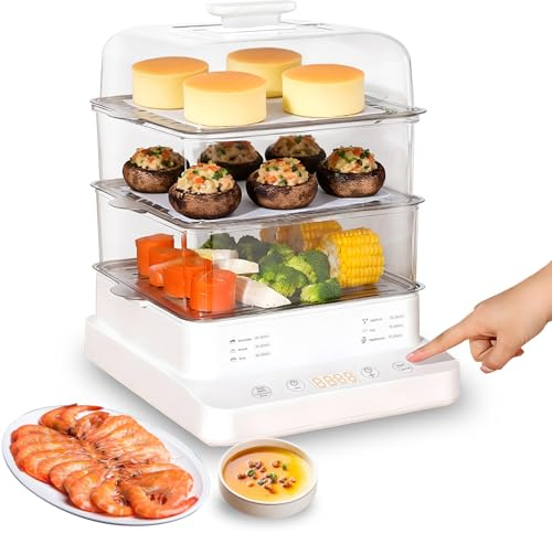 22L/23QT Electric Food Steamer, 3 Layers Food Steamer, 800W Commercial Stainless Steel Steamer, Large Capacity Breakfast Machine with Timer, for Home, Restaurant, Party
