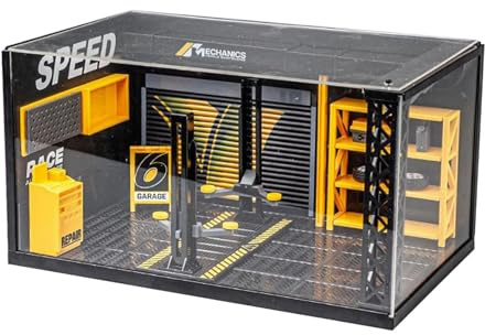 wisoolkic DIY Verkstad Scenmodell Leksaker Diorama Bilgarage Dioramamodell 124 Skala Miniatyr Parkeringsgarage Simulering Belyst Display 1/24 Bil DIY Leksaker