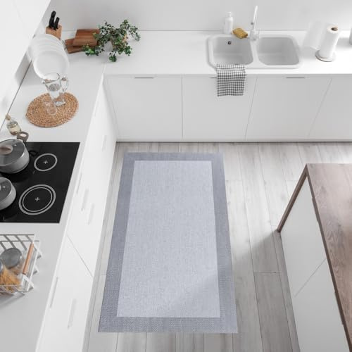 STORESDECO Alfombra Vinílica Cocina de Tejido Trenzado Premium de Alta Gama. Lavable Antideslizante Antimanchas y extraplana. Alfombras Resistentes Máxima Calidad Color Gris Cenefa 60x90 cm