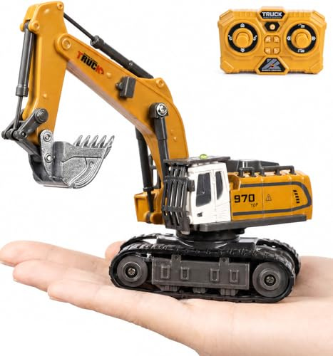 Mini Rc Excavator Toy, 1:64 Alloy Remote Control Excavator Adults 3 Speed & Kids Auto Demo, 11 CH APP & 2.4GHz Dual Control Excavator with Alloy Body & Metal Bucket, Sound Off for Offices- White