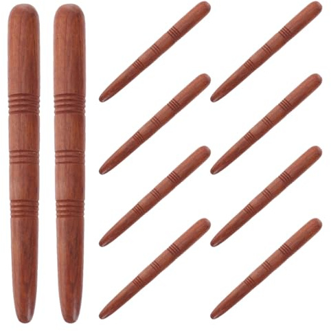 MALUGOGO Lot de 10 bâtons presseurs en bois pour massage des pieds et des mains, courbes ergonomiques, outils d'acupression portables en bois, pour voyage et bureau, pour personnes âgées