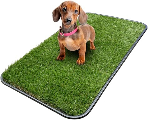 Ottomanson Artificial Grass Puppy Potty Training Pad with Tray, 15 x 30 Reusable Pee Pad for Small Pets and Dogs