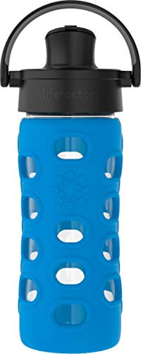 Lifefactory 12-Ounce BPA-Free Glass Water Bottle with Active Flip Cap and Protective Silicone Sleeve, Cobalt Blue