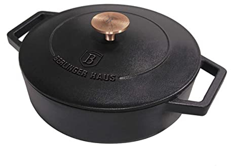 Berlinger Haus Cazuela Oval Black Royal Collection 30 cm, hierro fundido, sujetador/6494 negro/oro rosa acero inoxidable 18/8