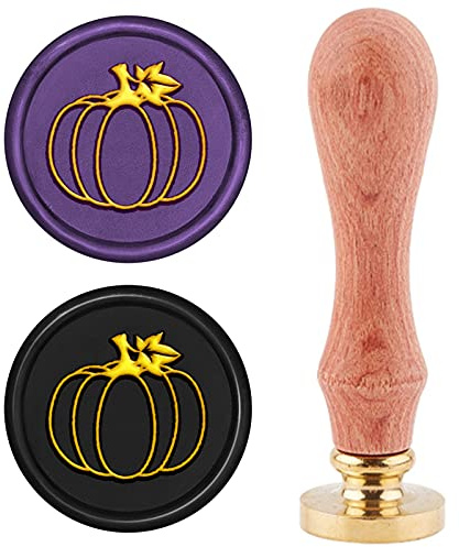 CRASPIRE Pumpkin Wax Seal Stamp Halloween Wax Sealing Stamps Thanksgiving Wedding Invitations Retro Vintage Brass Seal Head Wood Handle Removable for Autumn Full Christmas Party Greeting Card Letter